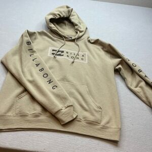 Billabong Hoodie Logo Graphic Sleeve Print Khaki Tan Men Lrg Pullover Sweatshirt